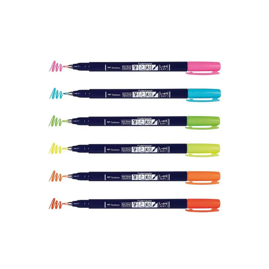 Tombow Fudenosuke - Set 6 marcadores Neon