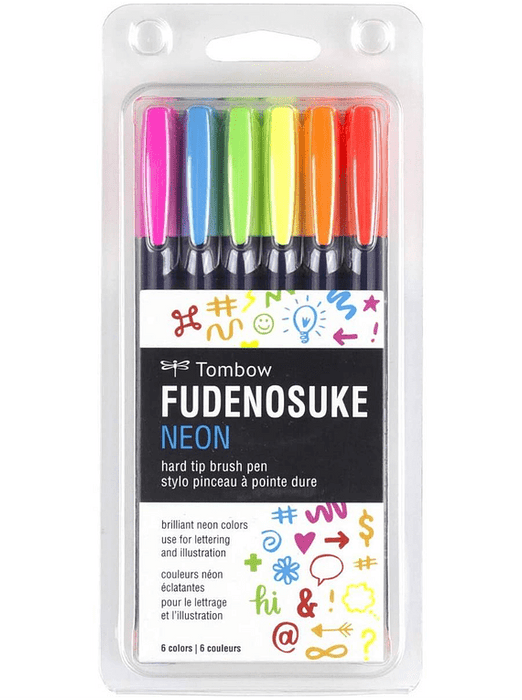Tombow Fudenosuke - Set 6 marcadores Neon
